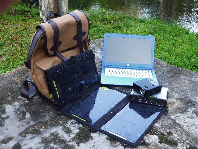 WiRED’s portable training hardware including projector, battery, computer and solar panels